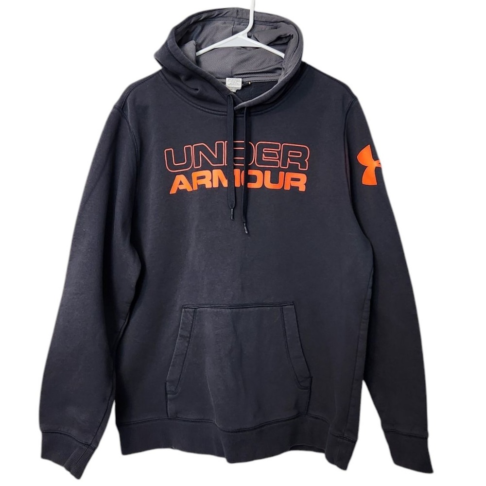 Under Armour Graphic Hoodie Hooded Sweatshirt Neon Orange Gray Men's Large
